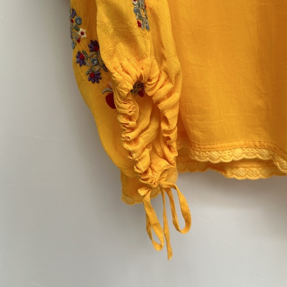 Johnny Was | L | Zeru Blouse | Yellow Button-down | Embroidered | Sunset - Picture 9 of 12